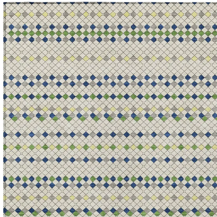 5' X 8' Linen And Lime Green Striped Washable Indoor Outdoor Area Rug