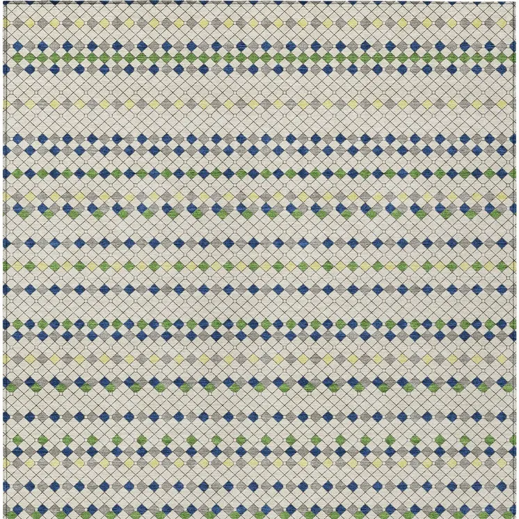 10' X 14' Linen And Lime Green Striped Washable Indoor Outdoor Area Rug