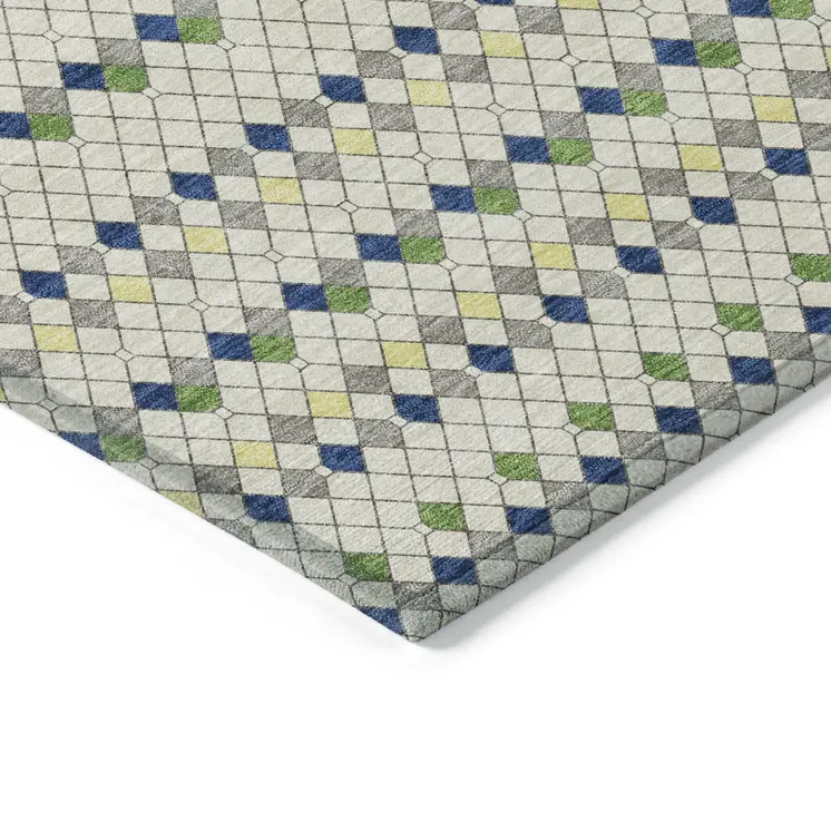 10' X 14' Linen And Lime Green Striped Washable Indoor Outdoor Area Rug