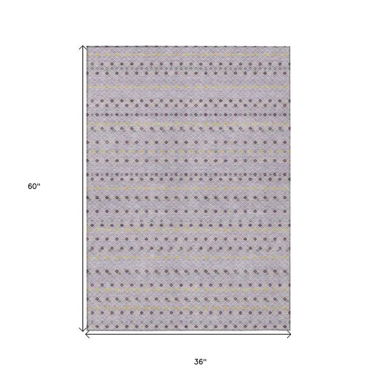 3' X 5' Lavender And Ivory Striped Washable Indoor Outdoor Area Rug