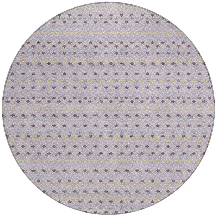 8' Lavender And Ivory Round Striped Washable Indoor Outdoor Area Rug