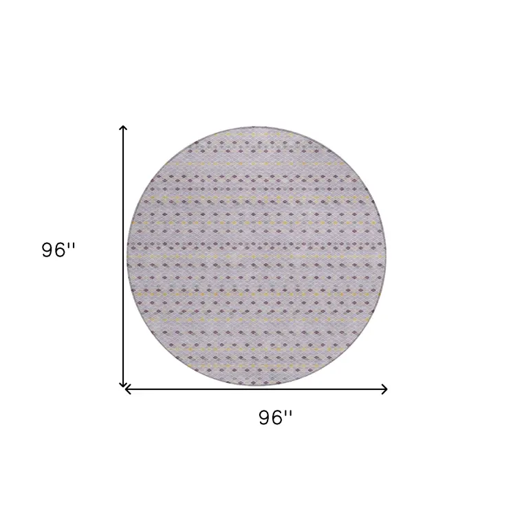 8' Lavender And Ivory Round Striped Washable Indoor Outdoor Area Rug