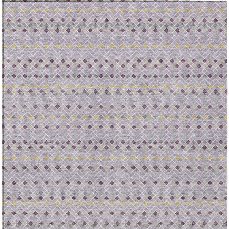 9' X 12' Lavender And Ivory Striped Washable Indoor Outdoor Area Rug
