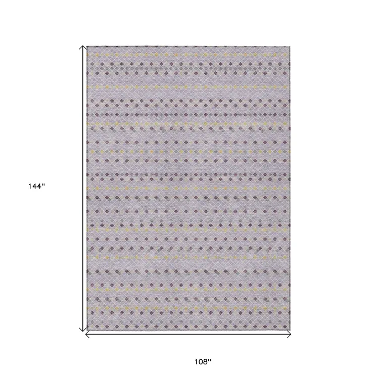 9' X 12' Lavender And Ivory Striped Washable Indoor Outdoor Area Rug