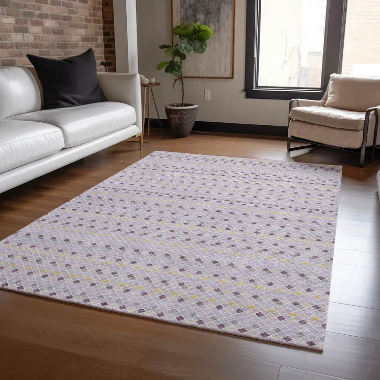 9' X 12' Lavender And Ivory Striped Washable Indoor Outdoor Area Rug