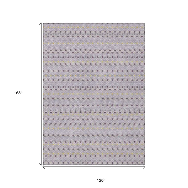 10' X 14' Lavender And Ivory Striped Washable Indoor Outdoor Area Rug