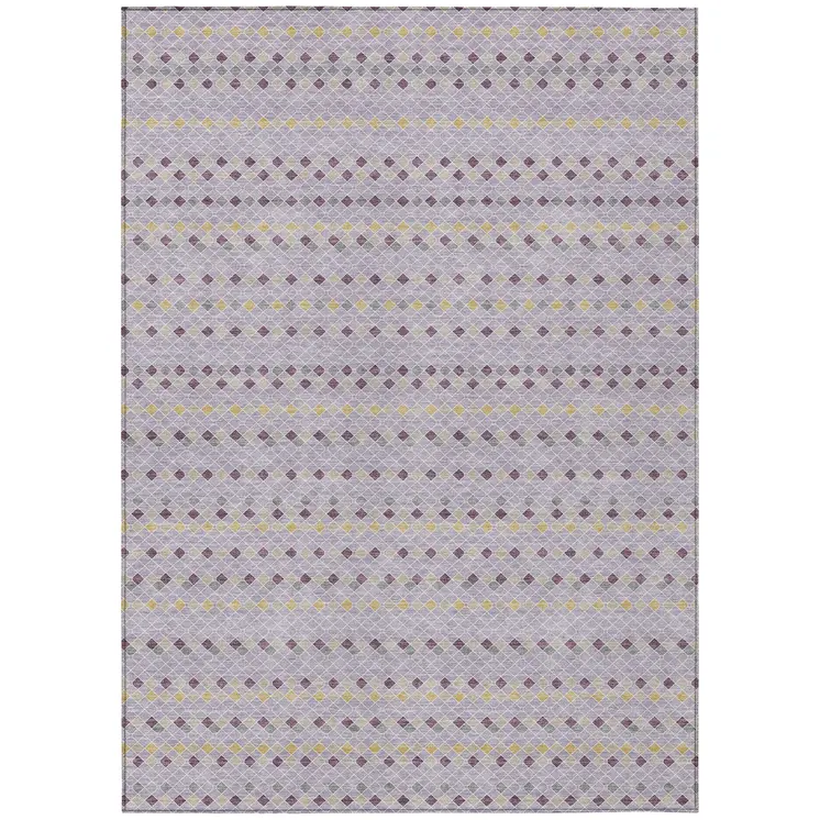10' X 14' Lavender And Ivory Striped Washable Indoor Outdoor Area Rug