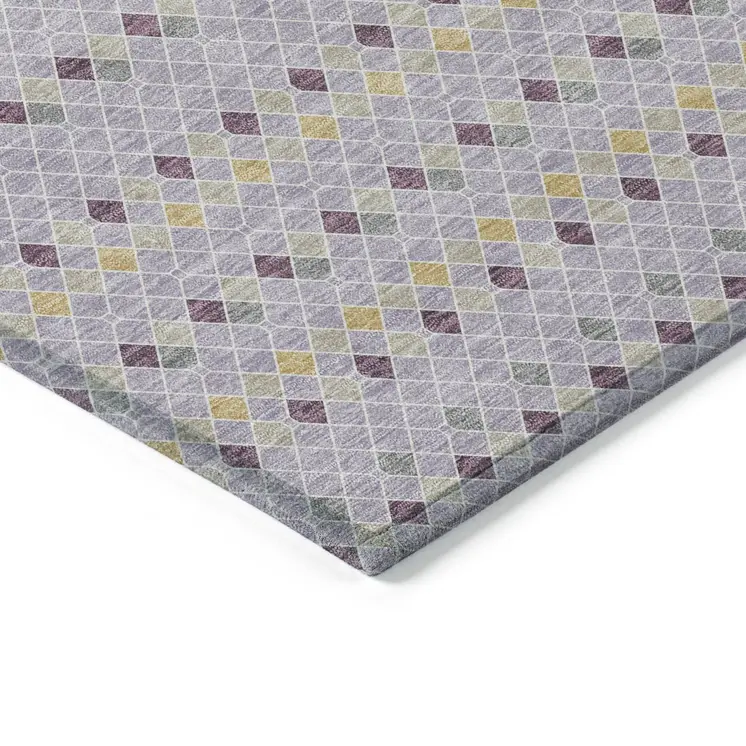 10' X 14' Lavender And Ivory Striped Washable Indoor Outdoor Area Rug