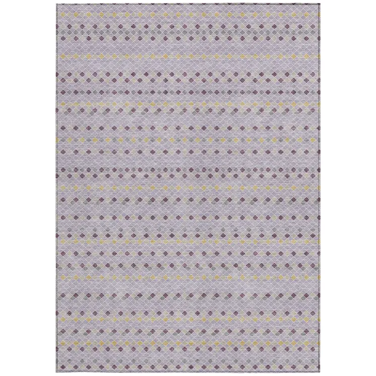 10' X 14' Lavender And Ivory Striped Washable Indoor Outdoor Area Rug