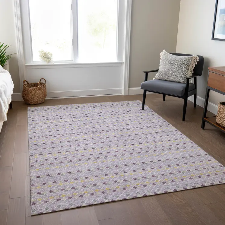 10' X 14' Lavender And Ivory Striped Washable Indoor Outdoor Area Rug