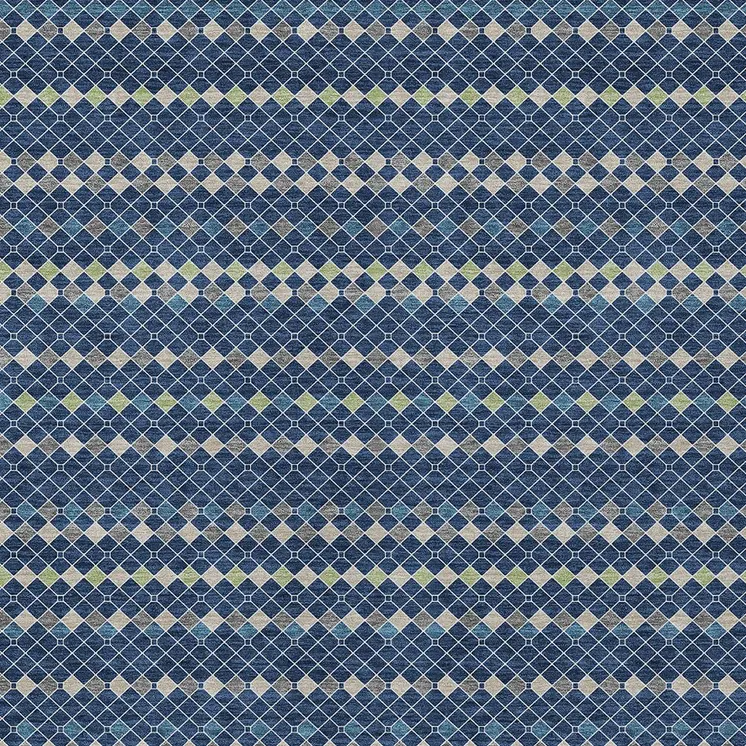 3' X 5' Navy Blue And Mint Green Striped Washable Indoor Outdoor Area Rug