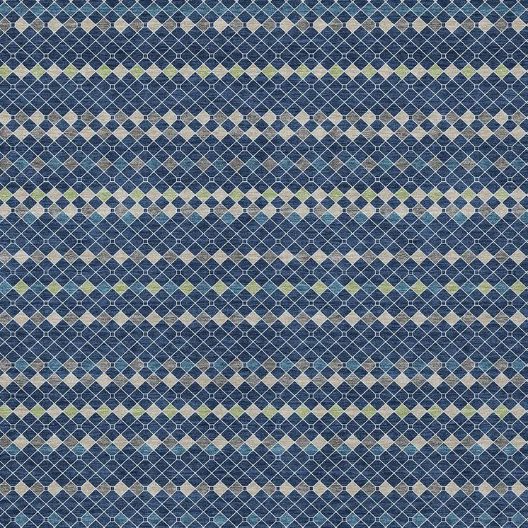 5' X 8' Navy Blue And Mint Green Striped Washable Indoor Outdoor Area Rug
