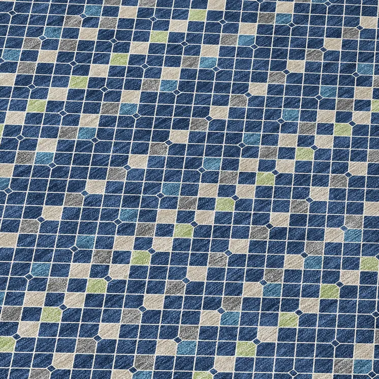 8' Navy Blue And Mint Green Round Striped Washable Indoor Outdoor Area Rug