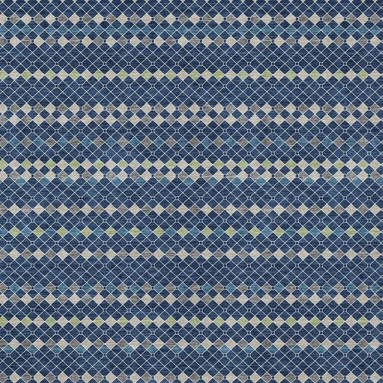 8' X 10' Navy Blue And Mint Green Striped Washable Indoor Outdoor Area Rug