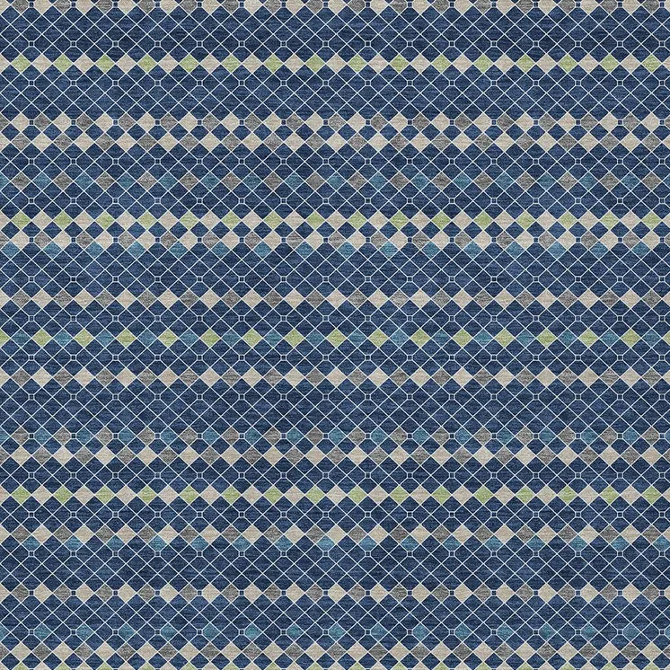 10' X 14' Navy Blue And Mint Green Striped Washable Indoor Outdoor Area Rug