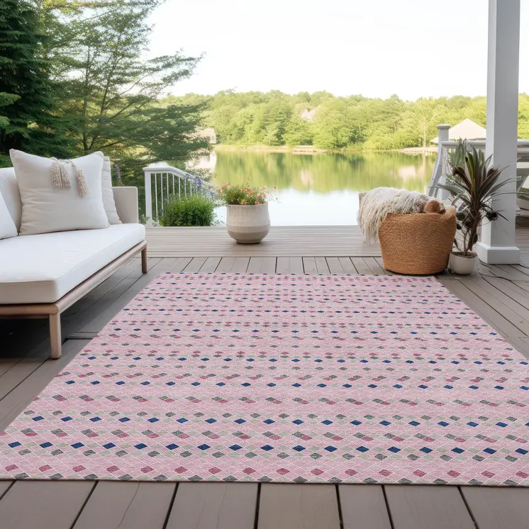 3' X 5' Pink And Ivory Striped Washable Indoor Outdoor Area Rug