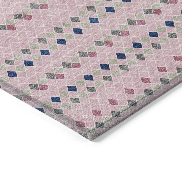 3' X 5' Pink And Ivory Striped Washable Indoor Outdoor Area Rug