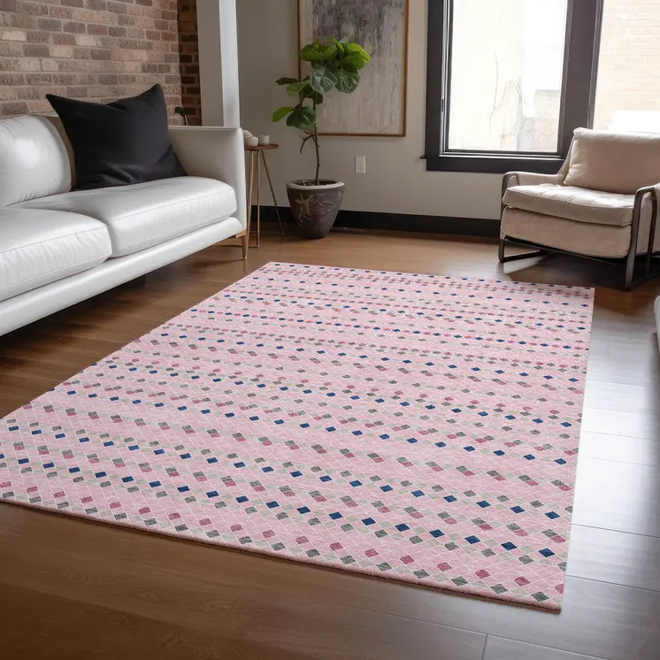 3' X 5' Pink And Ivory Striped Washable Indoor Outdoor Area Rug