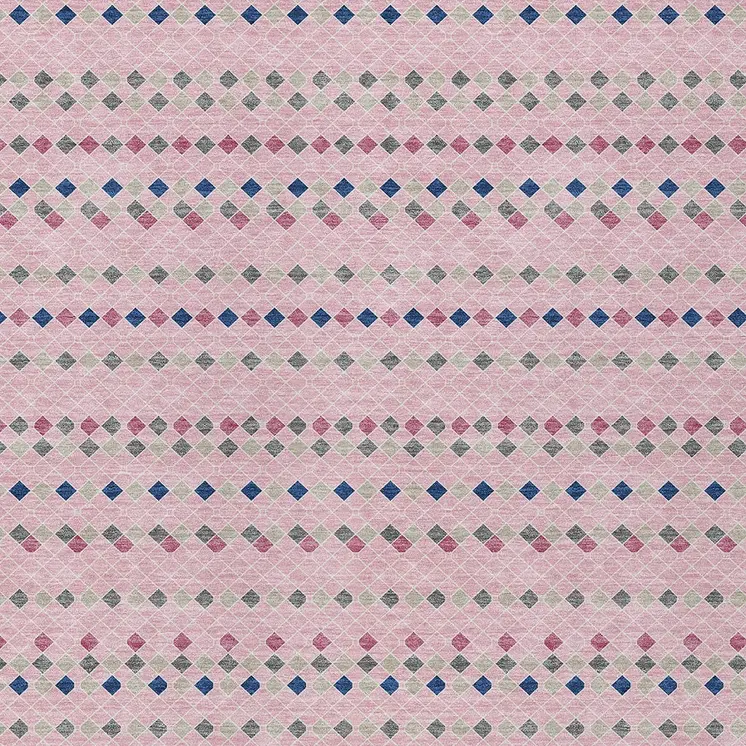 9' X 12' Pink And Ivory Striped Washable Indoor Outdoor Area Rug