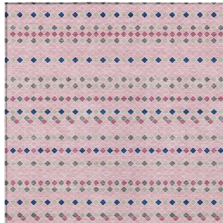 10' X 14' Pink And Ivory Striped Washable Indoor Outdoor Area Rug