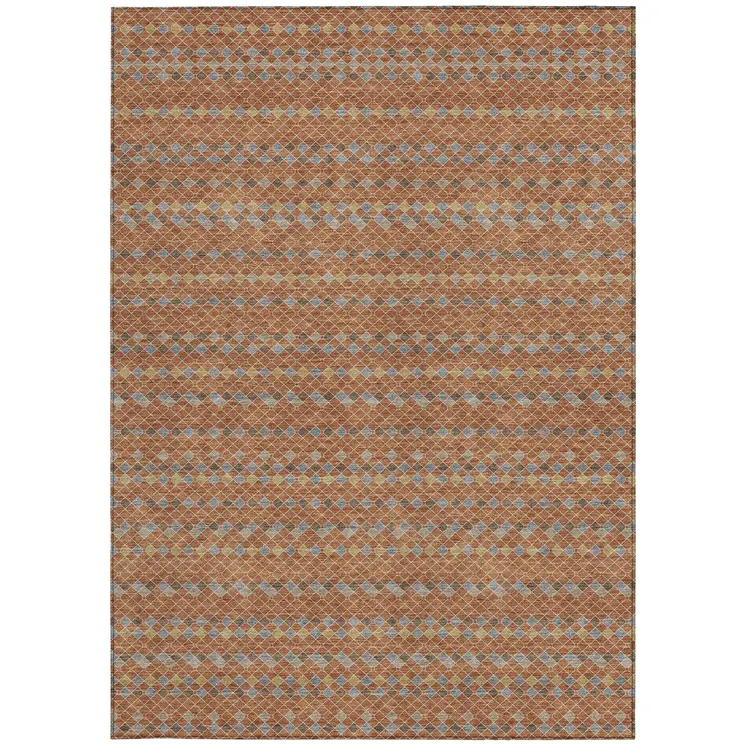 3' X 5' Orange And Taupe Striped Washable Indoor Outdoor Area Rug