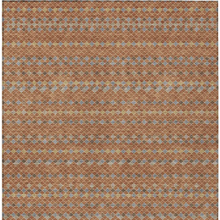 3' X 5' Orange And Taupe Striped Washable Indoor Outdoor Area Rug