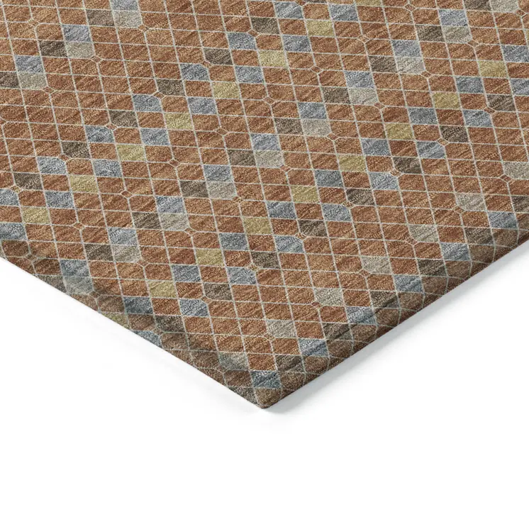 8' X 10' Orange And Taupe Striped Washable Indoor Outdoor Area Rug