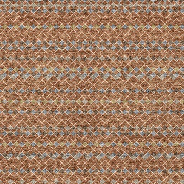 9' X 12' Orange And Taupe Striped Washable Indoor Outdoor Area Rug