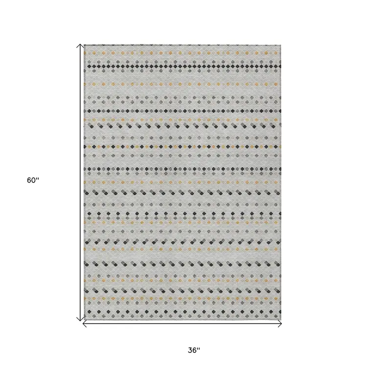 3' X 5' Silver And Gray Striped Washable Indoor Outdoor Area Rug