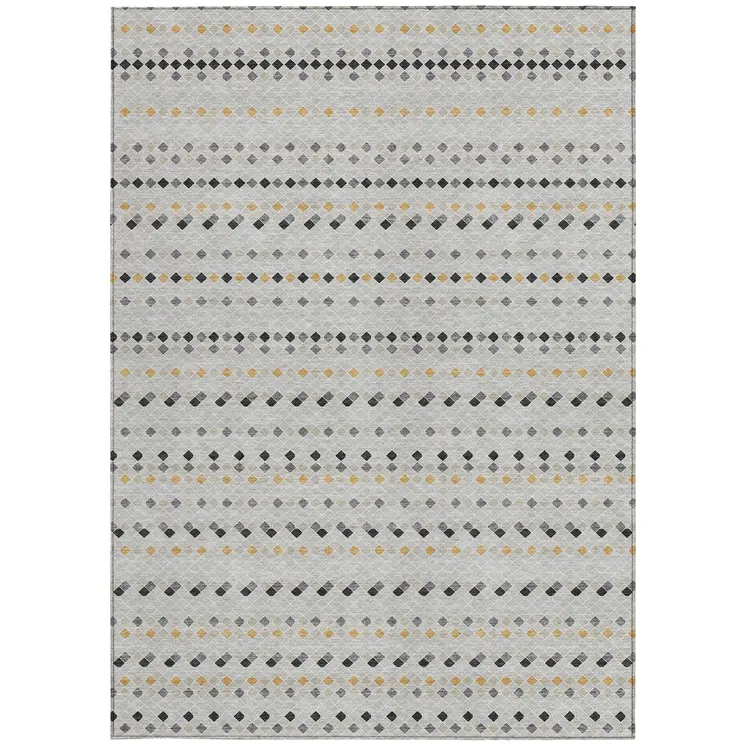 3' X 5' Silver And Gray Striped Washable Indoor Outdoor Area Rug