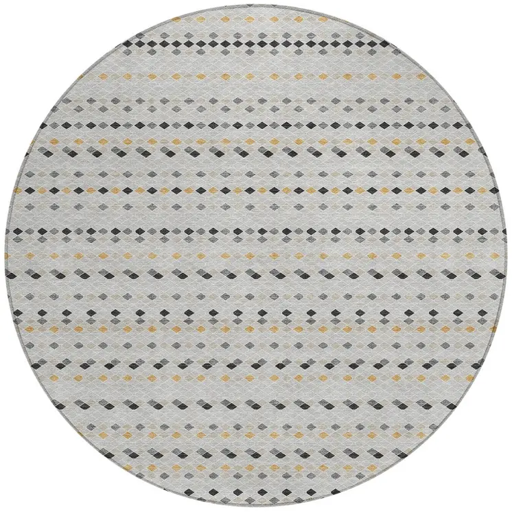 8' Silver And Gray Round Striped Washable Indoor Outdoor Area Rug