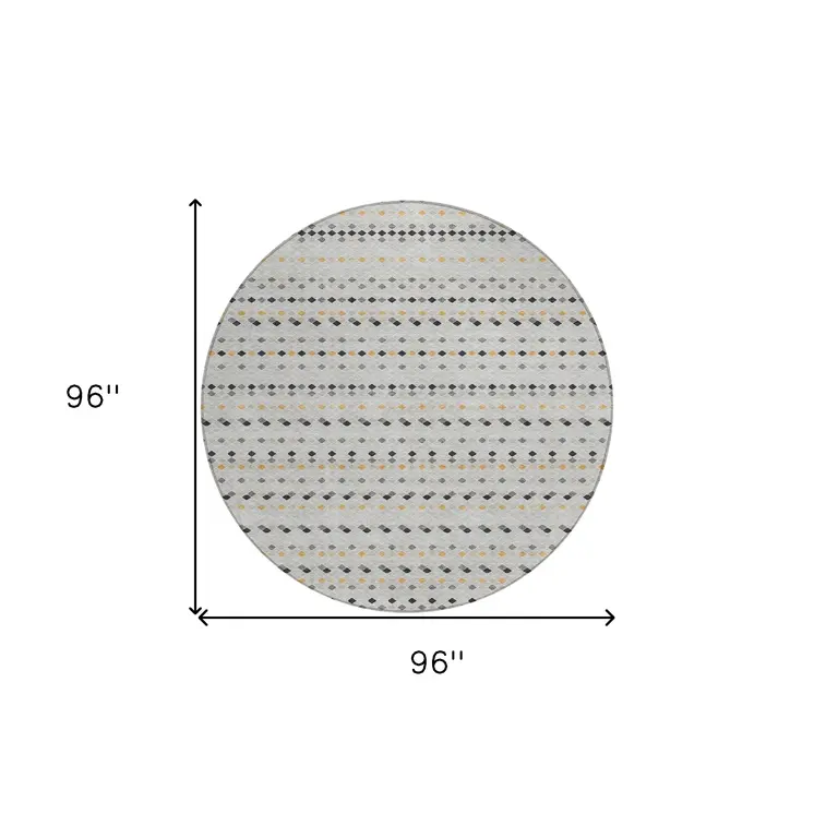 8' Silver And Gray Round Striped Washable Indoor Outdoor Area Rug