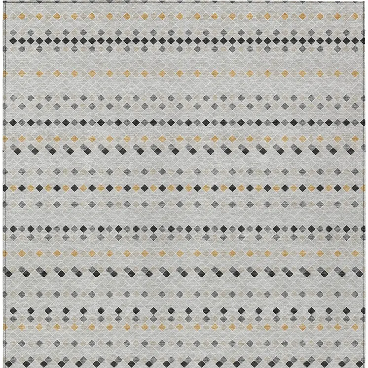 9' X 12' Silver And Gray Striped Washable Indoor Outdoor Area Rug