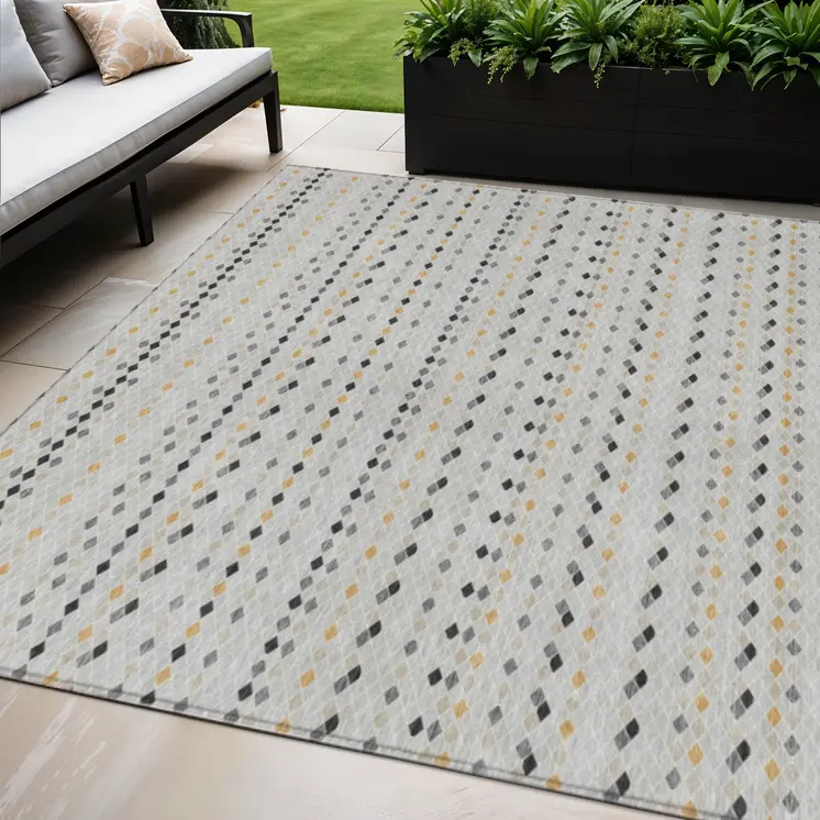 9' X 12' Silver And Gray Striped Washable Indoor Outdoor Area Rug