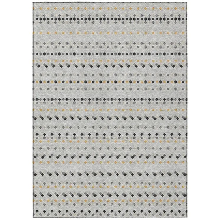 9' X 12' Silver And Gray Striped Washable Indoor Outdoor Area Rug