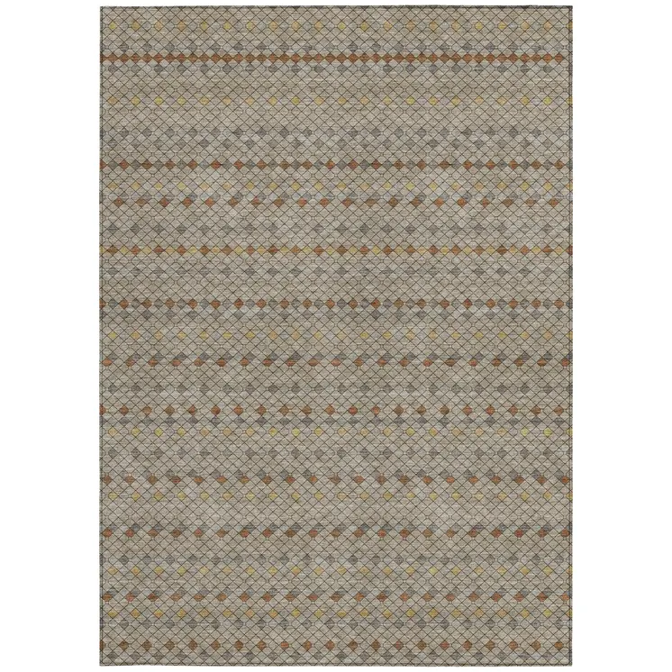 3' X 5' Taupe And Copper Striped Washable Indoor Outdoor Area Rug