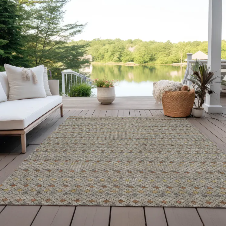 3' X 5' Taupe And Copper Striped Washable Indoor Outdoor Area Rug
