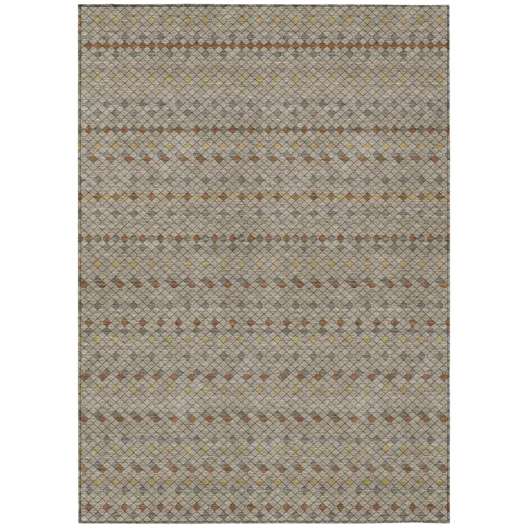 3' X 5' Taupe And Copper Striped Washable Indoor Outdoor Area Rug