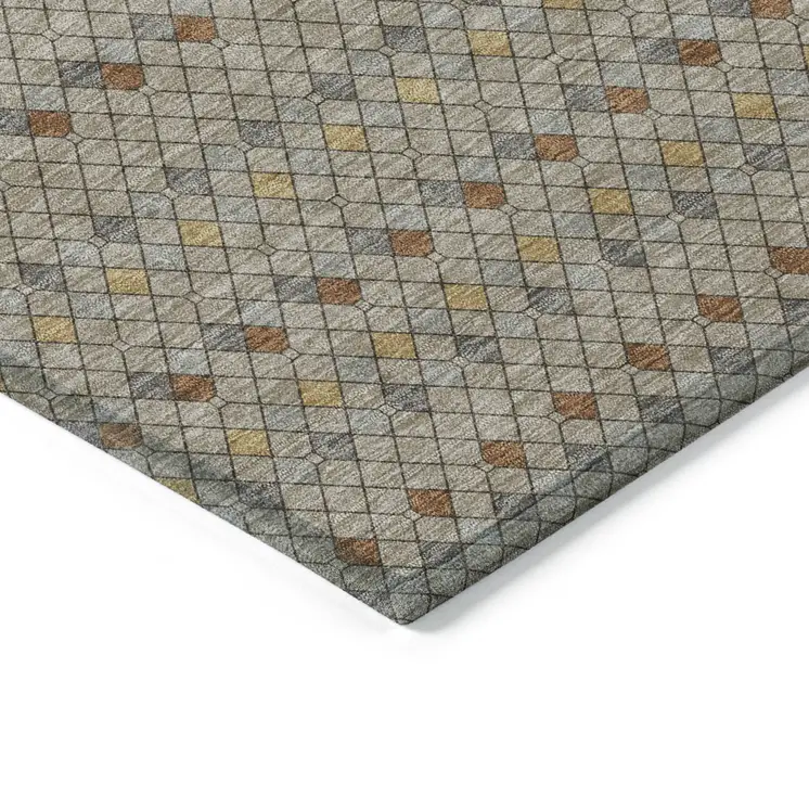 3' X 5' Taupe And Copper Striped Washable Indoor Outdoor Area Rug