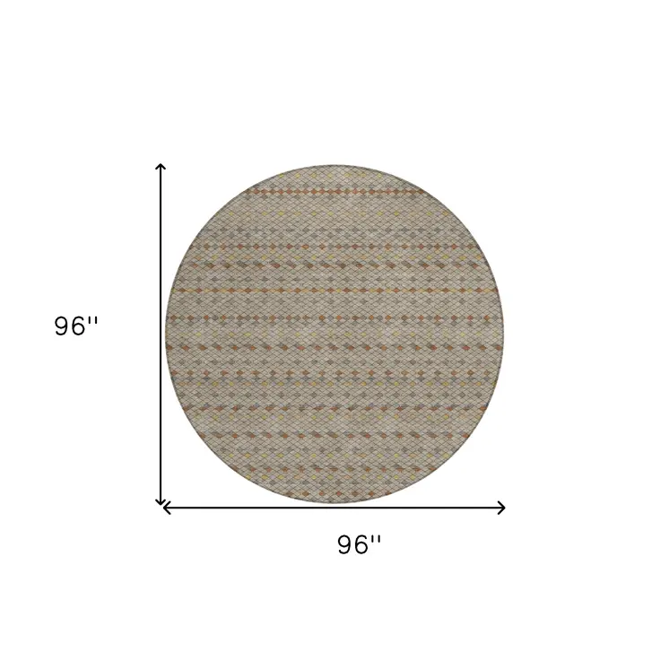 8' Taupe And Copper Round Striped Washable Indoor Outdoor Area Rug