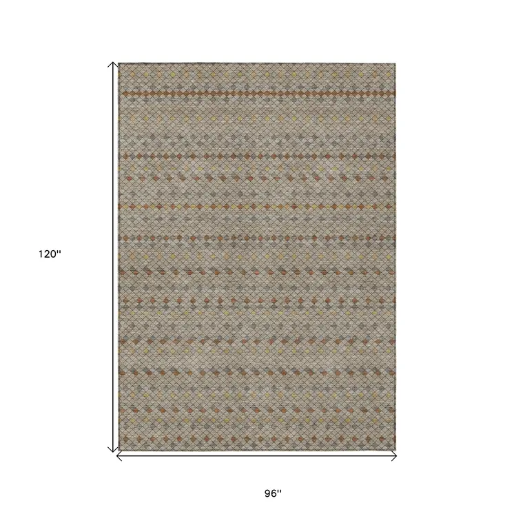 8' X 10' Taupe And Copper Striped Washable Indoor Outdoor Area Rug