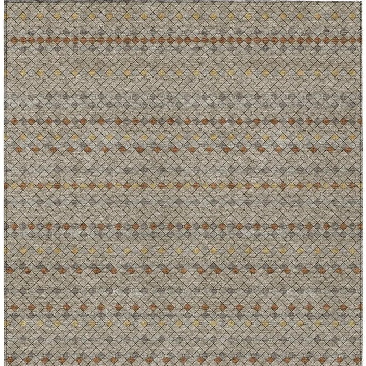 9' X 12' Taupe And Copper Striped Washable Indoor Outdoor Area Rug