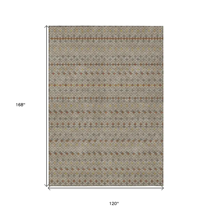 10' X 14' Taupe And Copper Striped Washable Indoor Outdoor Area Rug