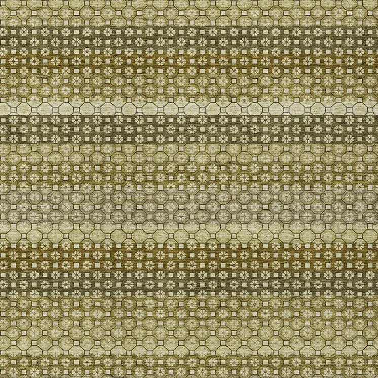 3' X 5' Artichoke Green And Fern Green Striped Washable Indoor Outdoor Area Rug