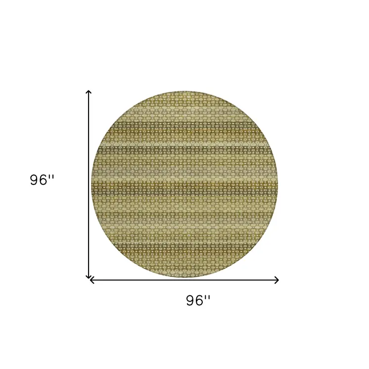8' Artichoke Green And Fern Green Round Striped Washable Indoor Outdoor Area Rug