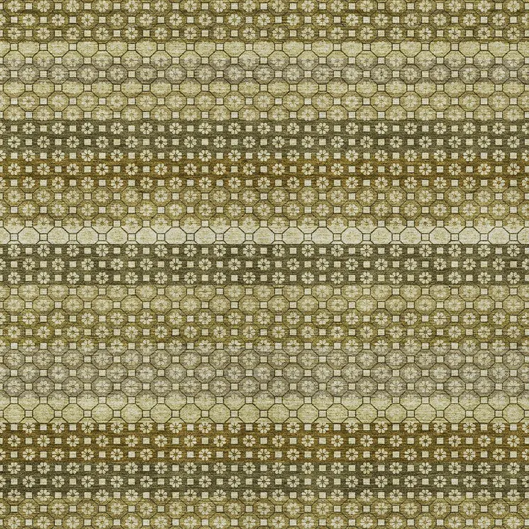 8' X 10' Artichoke Green And Fern Green Striped Washable Indoor Outdoor Area Rug