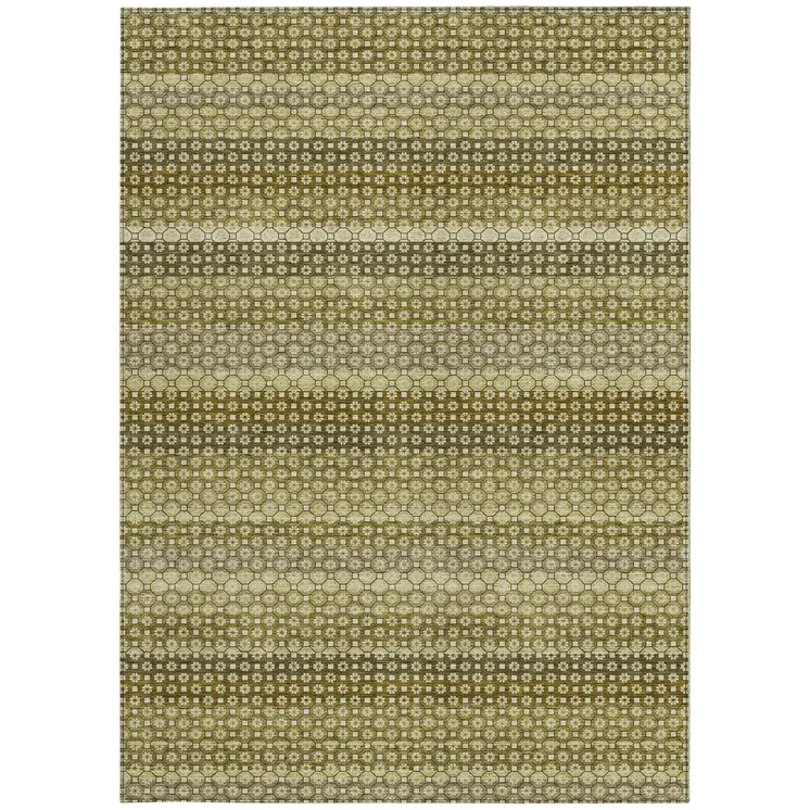 10' X 14' Artichoke Green And Fern Green Striped Washable Indoor Outdoor Area Rug