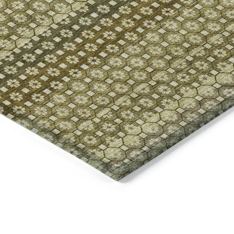 10' X 14' Artichoke Green And Fern Green Striped Washable Indoor Outdoor Area Rug