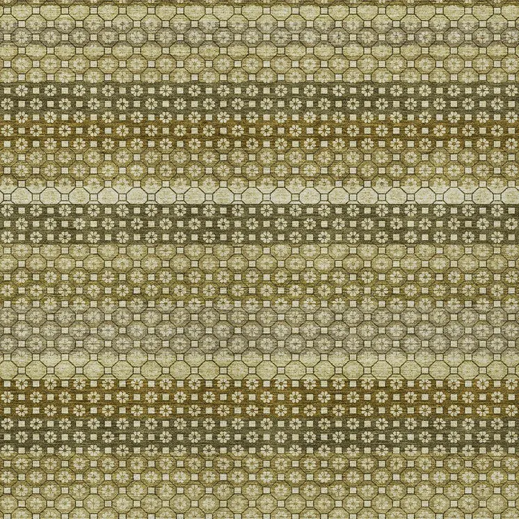 10' X 14' Artichoke Green And Fern Green Striped Washable Indoor Outdoor Area Rug