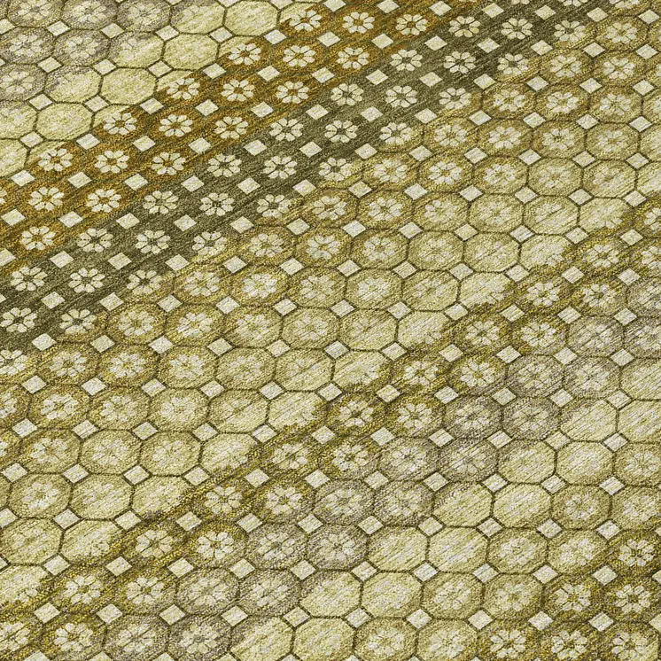 10' X 14' Artichoke Green And Fern Green Striped Washable Indoor Outdoor Area Rug